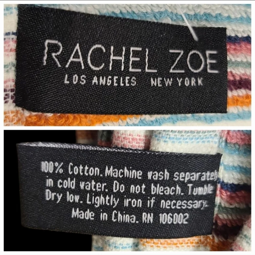 2 Piece Rachel Zoe Fall Rainbow Striped Multicolored Hand Towel Set NEW